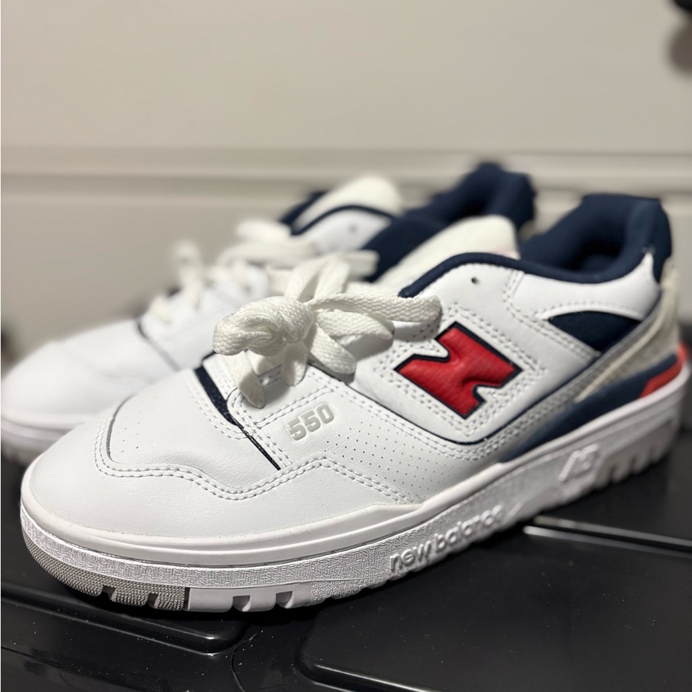 New Balance White Navy Red 550 Sneakers
